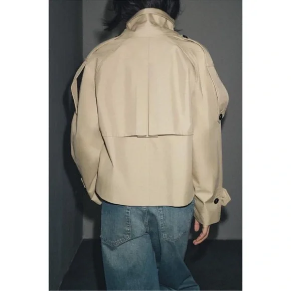 Zara NWT ZW Collection short water repellent trench coat. M NWT - Picture 3 of 13